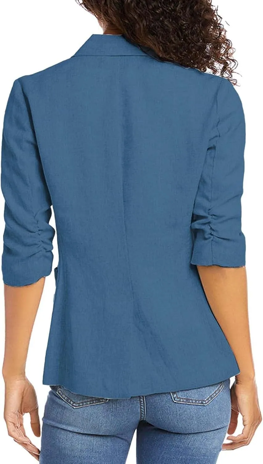 Linen Blazer Women Fall Fashion 3/4 Sleeve Open Front Business Casual Blazers Lightweight Work Office Suit Jackets