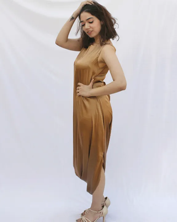 Luxe Champagne Gold Cowl Dress