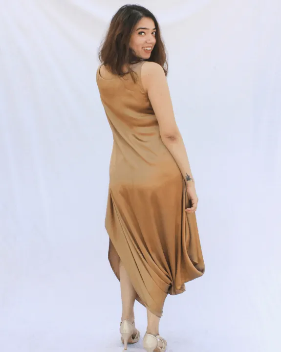 Luxe Champagne Gold Cowl Dress