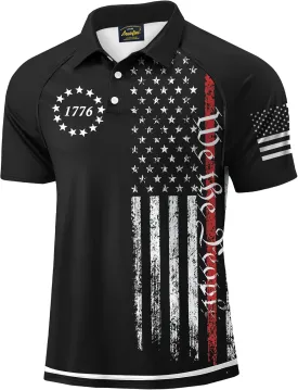 Mainfini Men's Short Sleeve Golf Shirt 1776 USA Flag Graphic Button Polo Shirt (S-3XL)