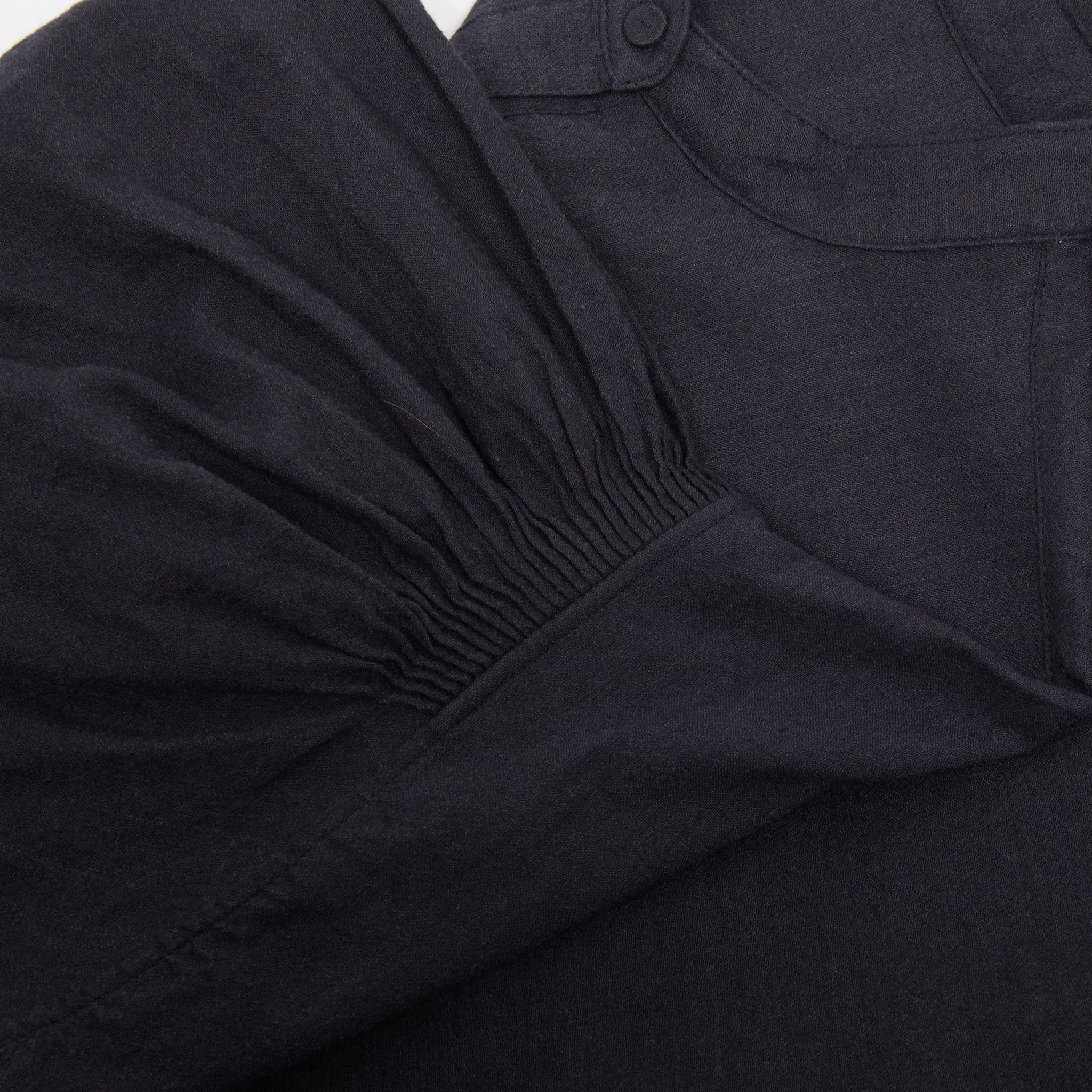 Maison De Soil Wool/Cotton/Silk Banded Collar Rajasthan Tuck Gthere Dress in Navy
