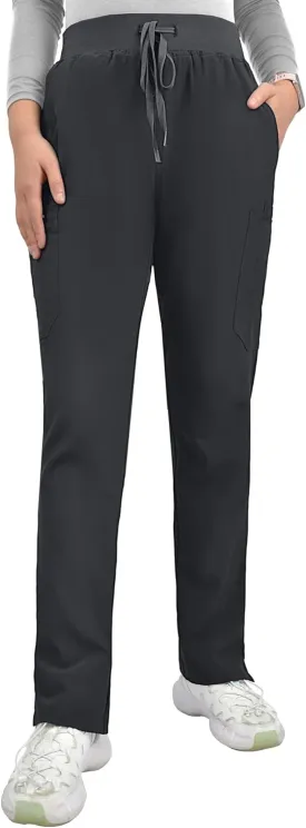 Medical Scrub Pants for Women, Mid Rise Skinny Straight Cargo with Yoga Waistband, Stretch, Anti-Wrinkle & 10 Pockets