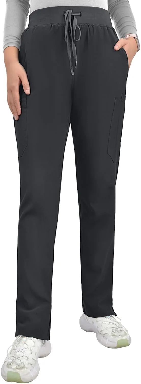 Medical Scrub Pants for Women, Mid Rise Skinny Straight Cargo with Yoga Waistband, Stretch, Anti-Wrinkle & 10 Pockets