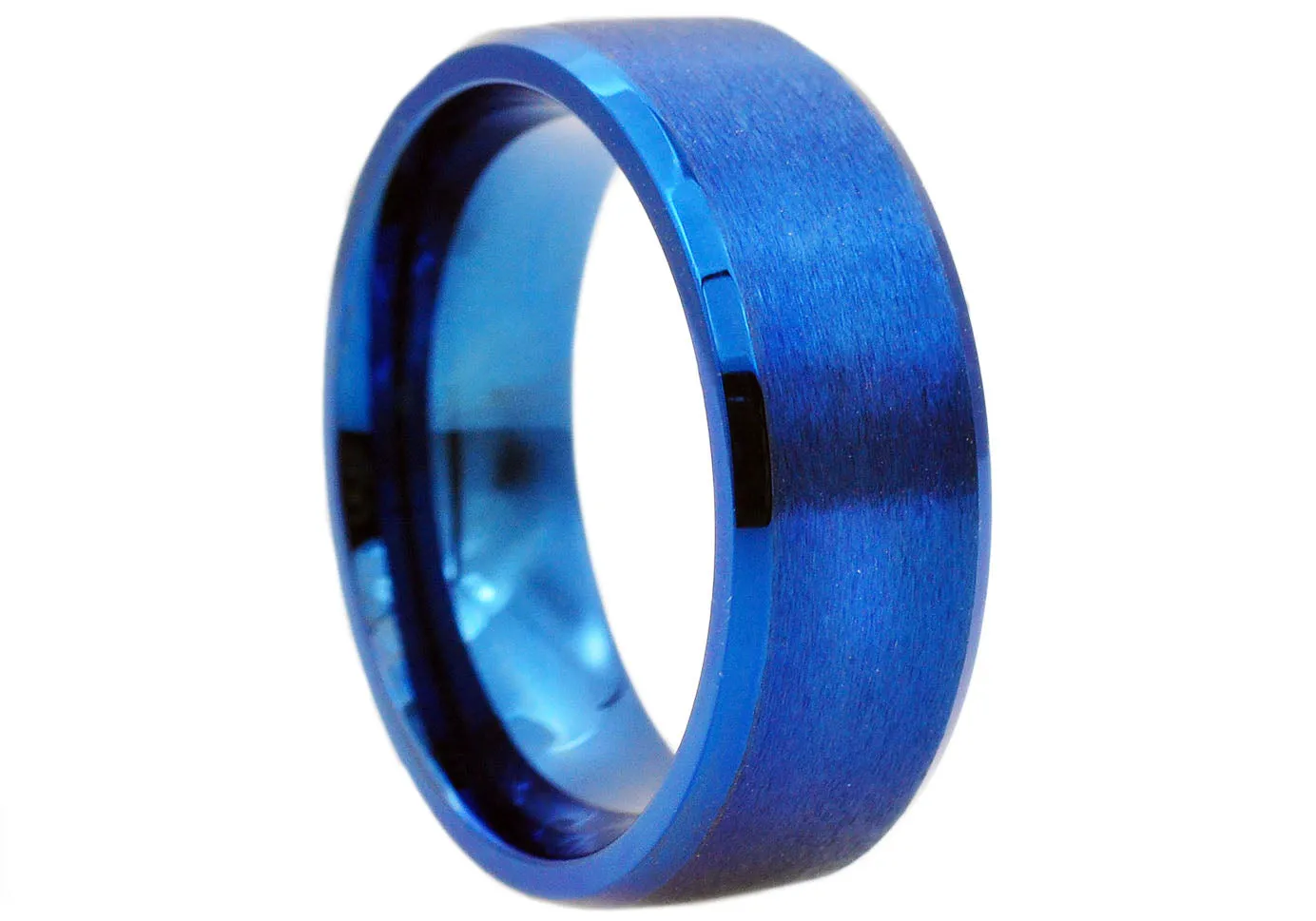 Mens 8mm Blue Stainless Steel Basic Band Ring