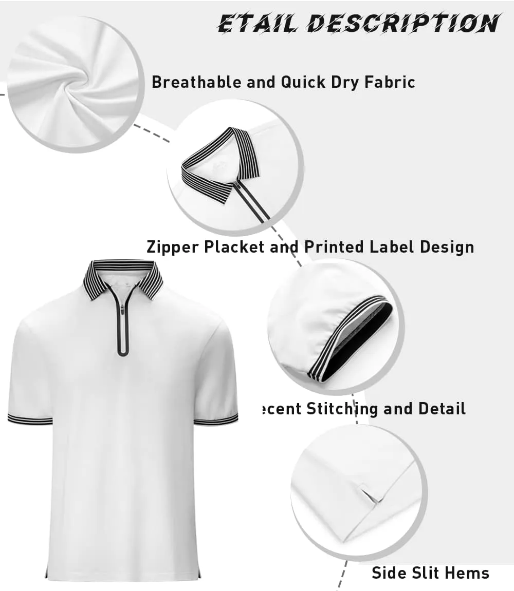 Men's Zipper Polo Shirt Short Sleeve Moisture Wicking Casual Golf Polo Shirt Quarter Zip Tops