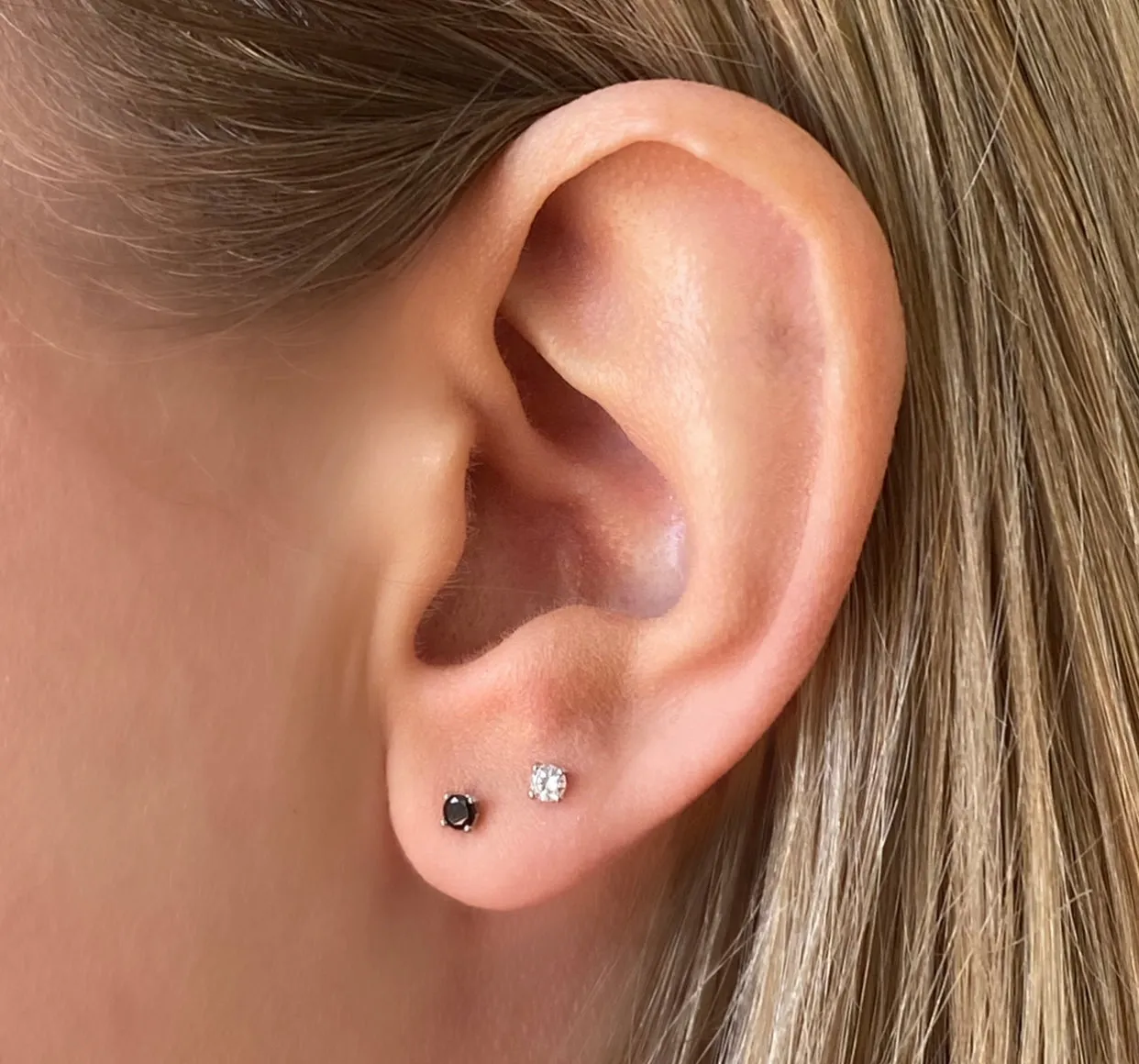 Mia Black Zirconia Stud Earrings - Rose Gold