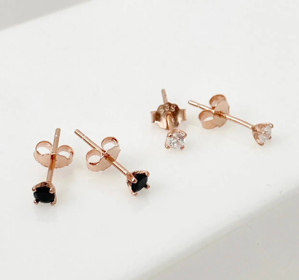 Mia Black Zirconia Stud Earrings - Rose Gold