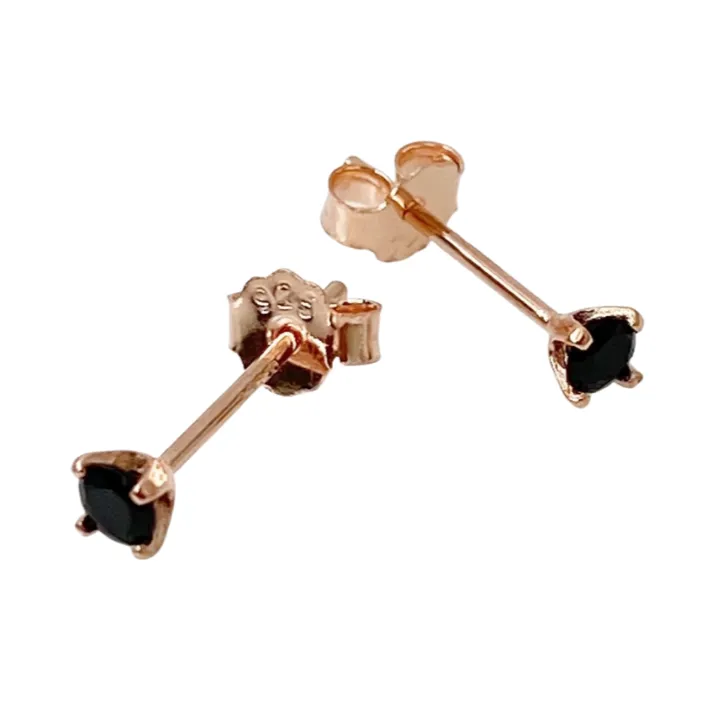 Mia Black Zirconia Stud Earrings - Rose Gold