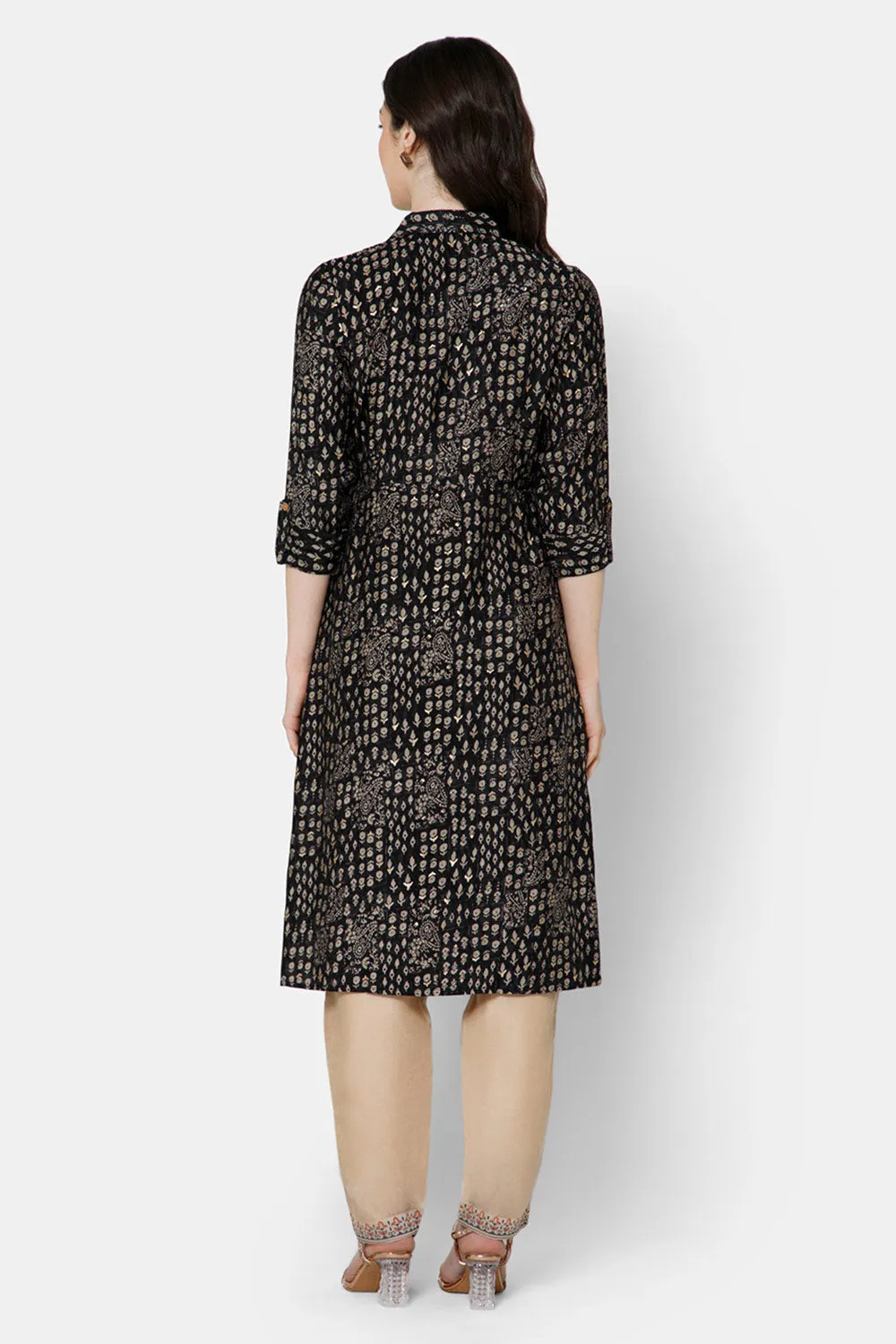 Mythri Women's Fit and Flare Casual Dress - Black - DR06