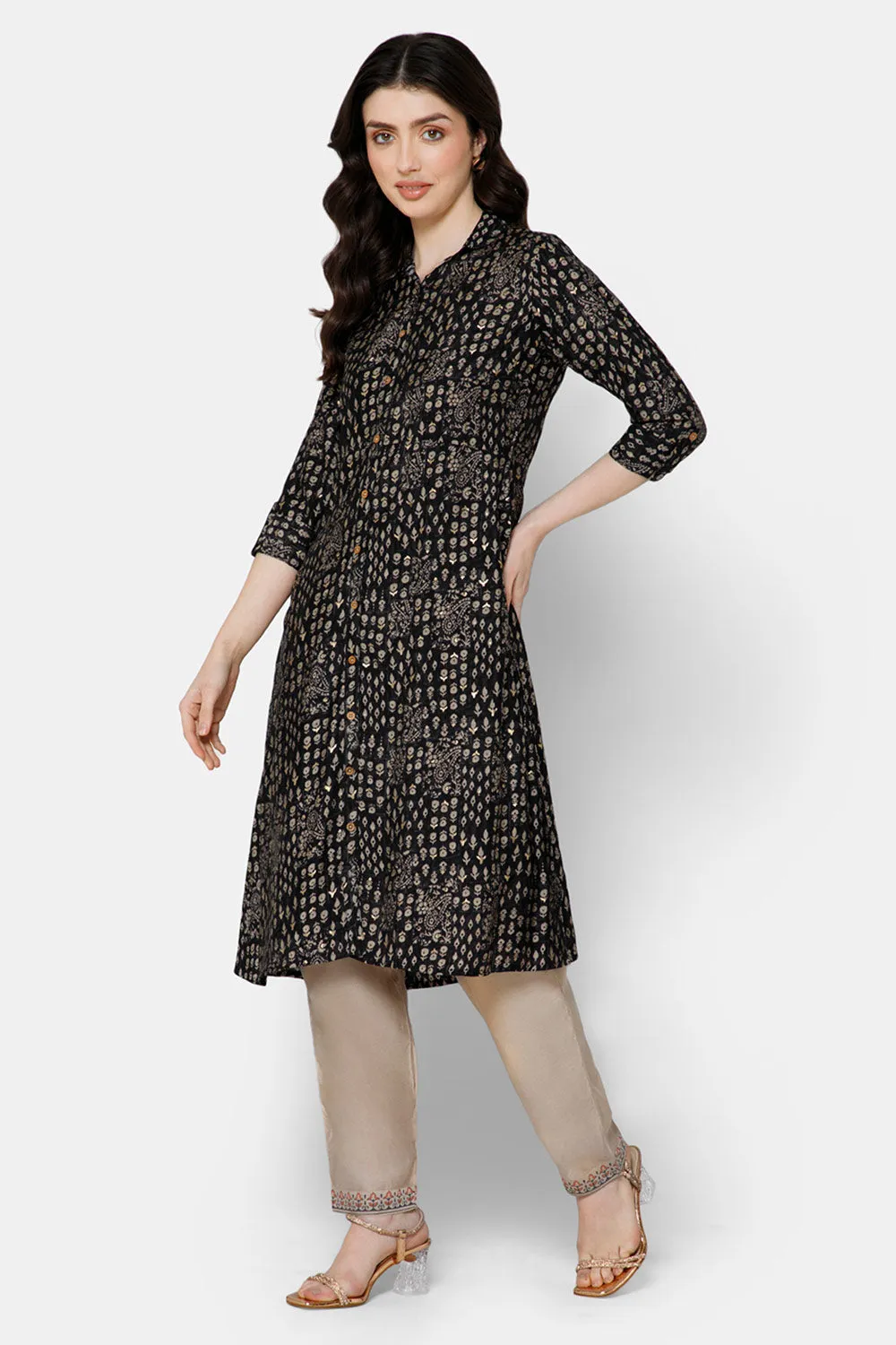 Mythri Women's Fit and Flare Casual Dress - Black - DR06