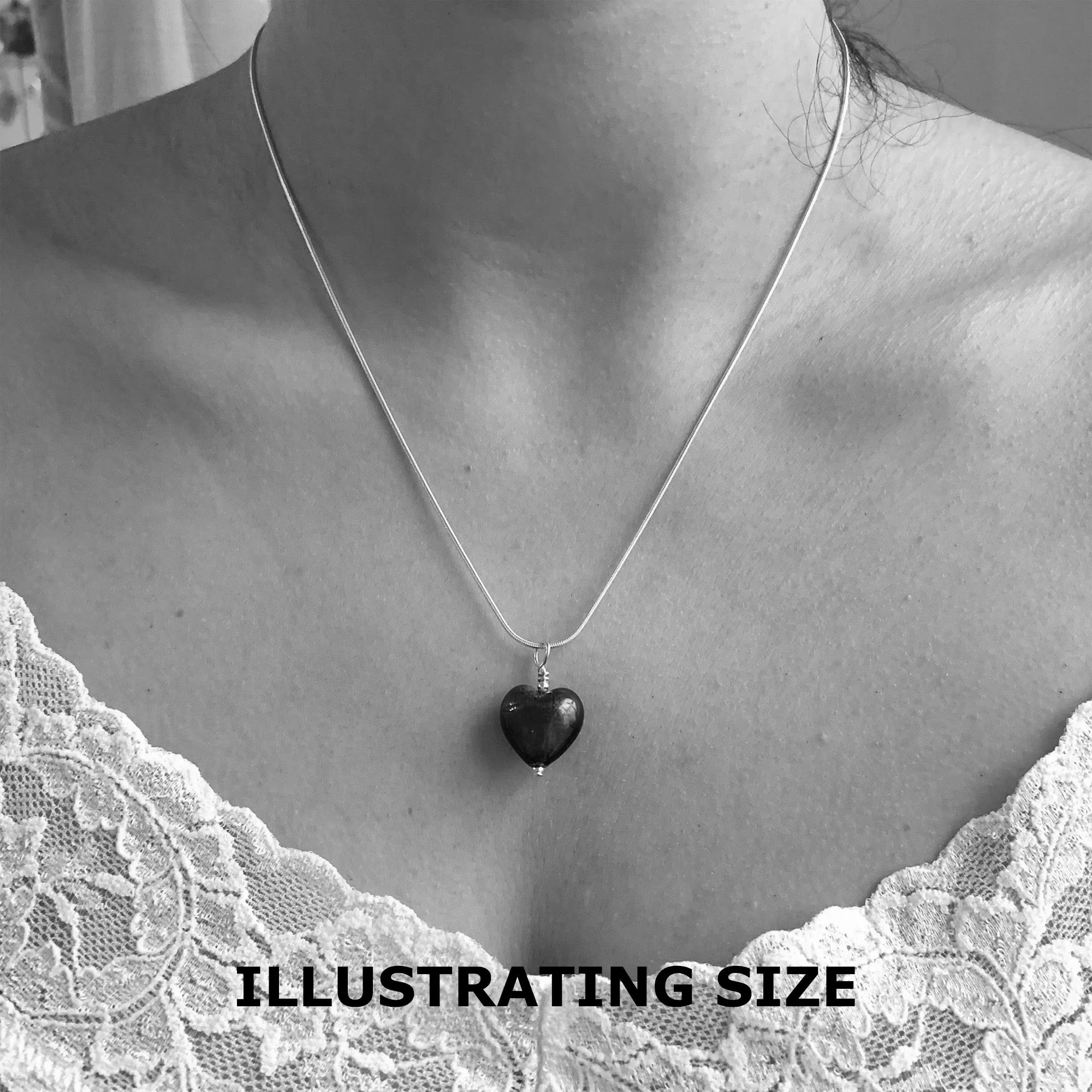 Necklace with cornflower blue Murano glass small heart pendant on silver snake chain