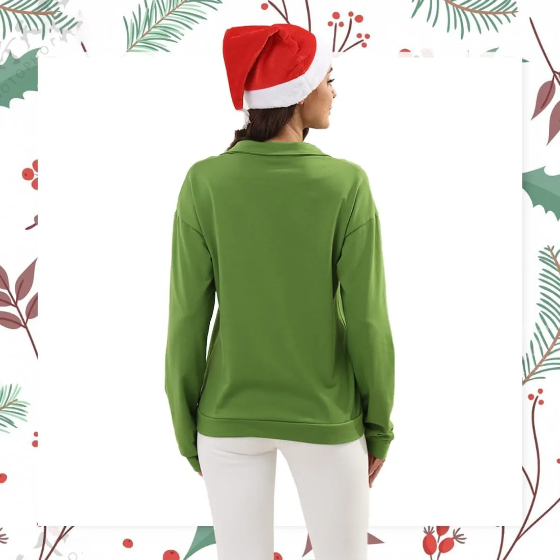 New Pullover Ugly Christmas Sweaters Cartoon Character Green Monster Print Unisex Sweatshirt with Christmas Hat