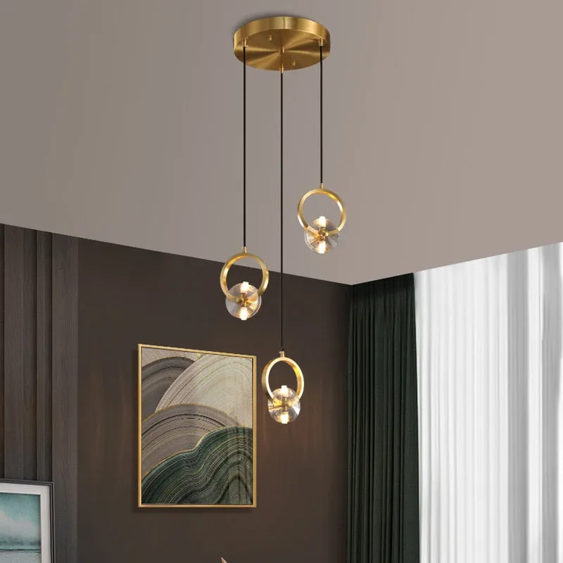 Nordic Style Lighting Copper Crystal Bedside Chandelier