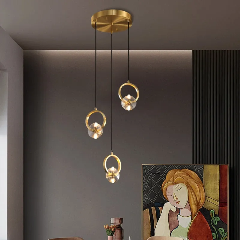 Nordic Style Lighting Copper Crystal Bedside Chandelier