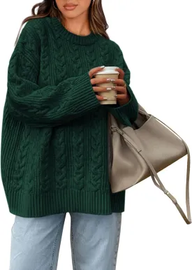 Okiwam Women's Oversized Sweaters Long Sleeve Crewneck Chunky Knitted Pullover 2025 Fall Fashion Solid Color Jumper Tops