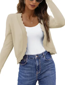 OmicGot Women's Long Sleeve Cardigan Sweaters Open Front Cropped Bolero Shrugs for Dresses S-XL