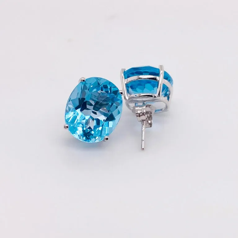 Oval Swiss Blue Topaz Stud Earrings