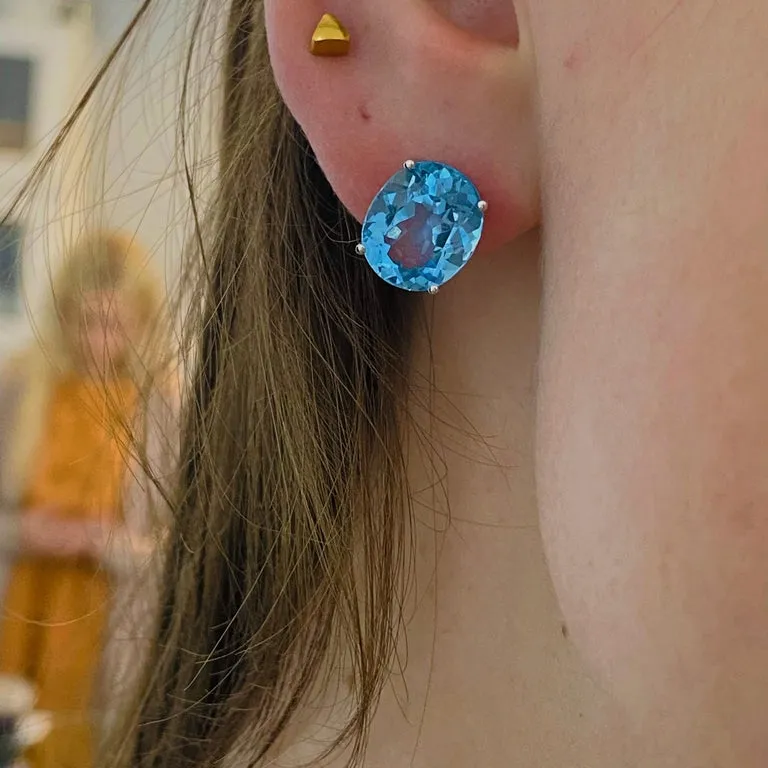 Oval Swiss Blue Topaz Stud Earrings