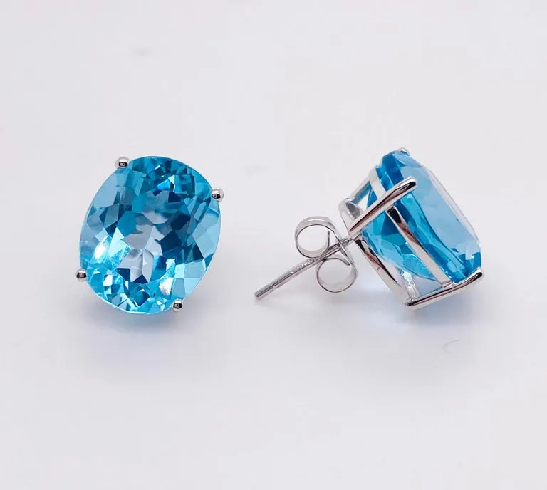 Oval Swiss Blue Topaz Stud Earrings