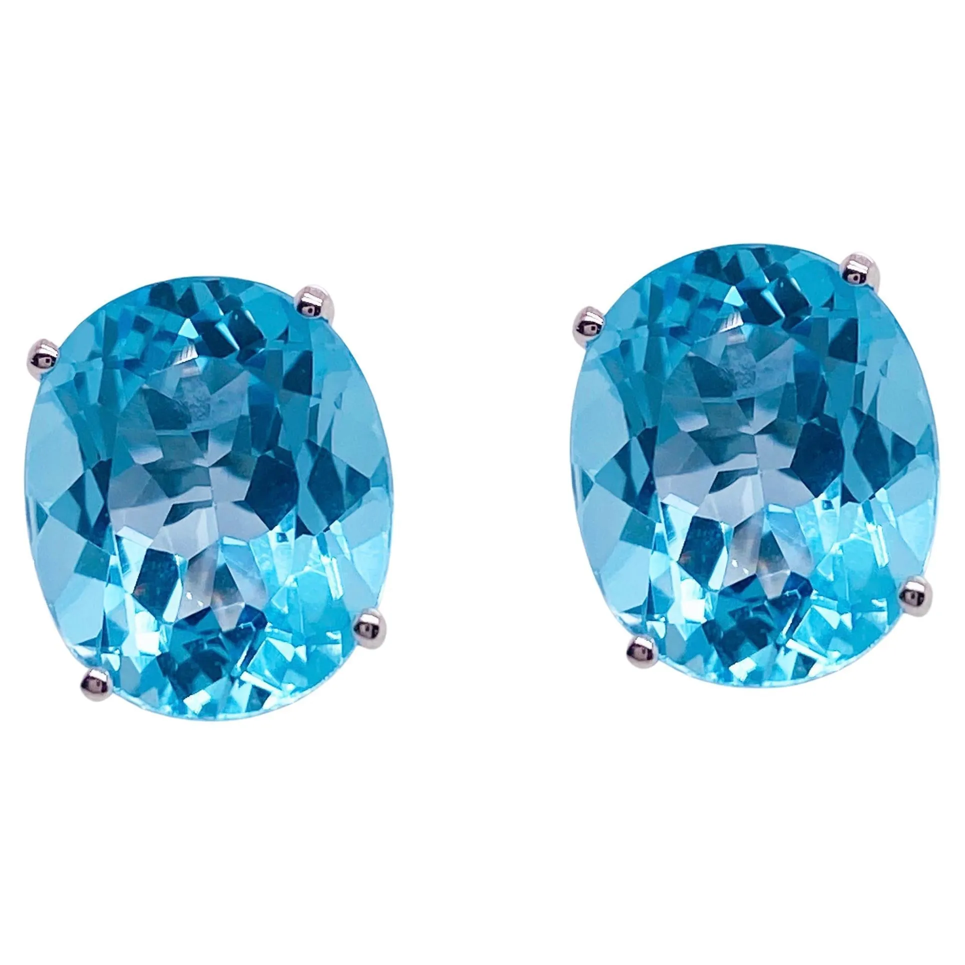 Oval Swiss Blue Topaz Stud Earrings