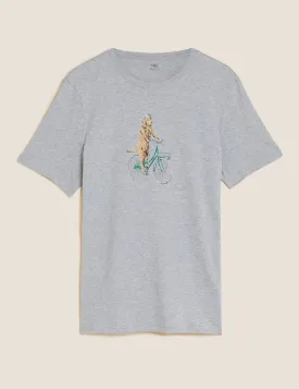 Pure Cotton Dog On Bike Graphic T-Shirt