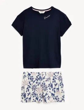 Pure Cotton Floral Shortie Pyjama Set