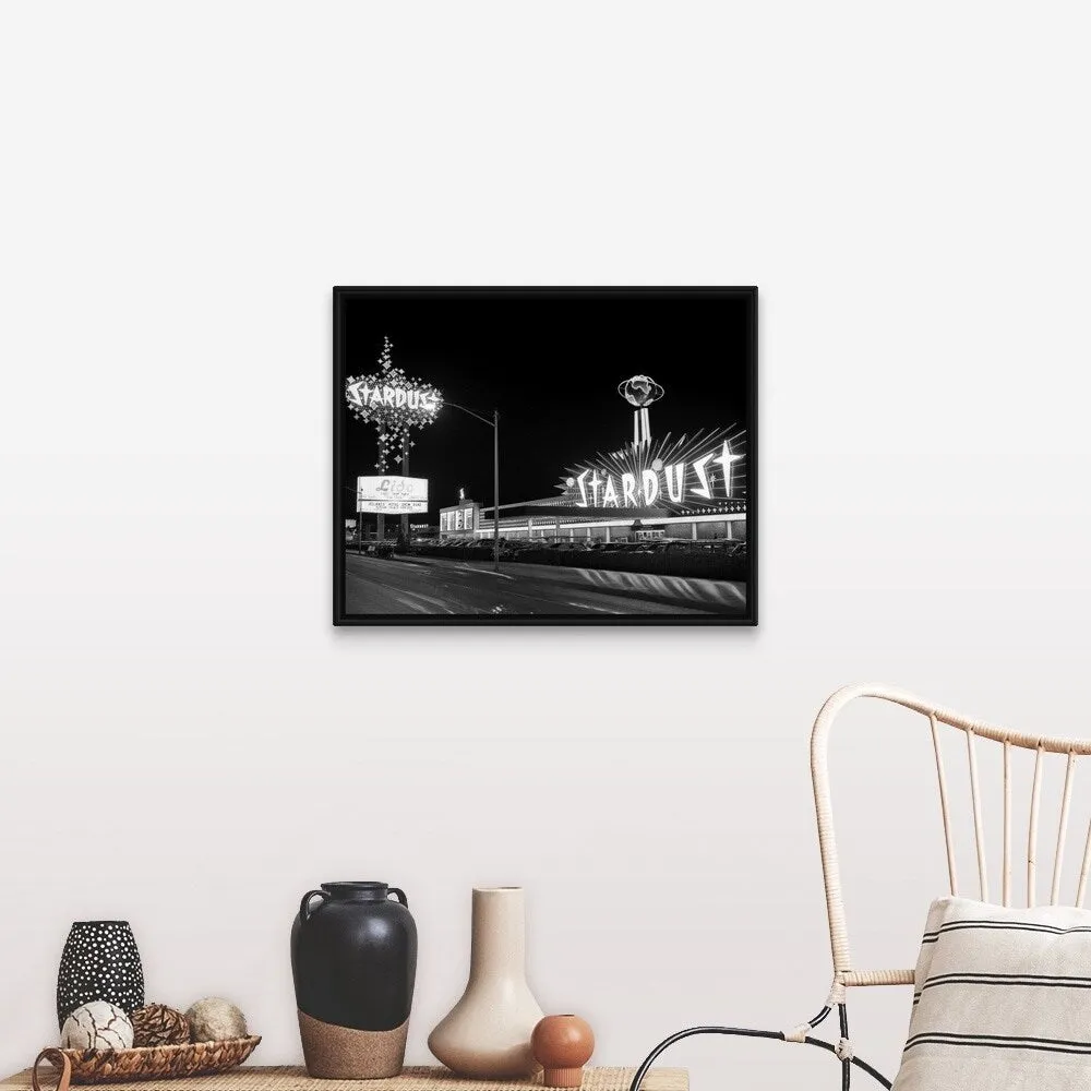 "1960's Night Scene Of The Stardust Casino Las Vegas Nevada USA" Black Float Frame Canvas Art