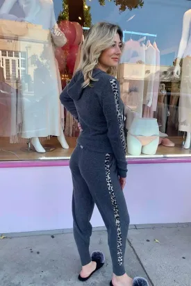 Ribbed Leopard Racer Stripe Sweatpant