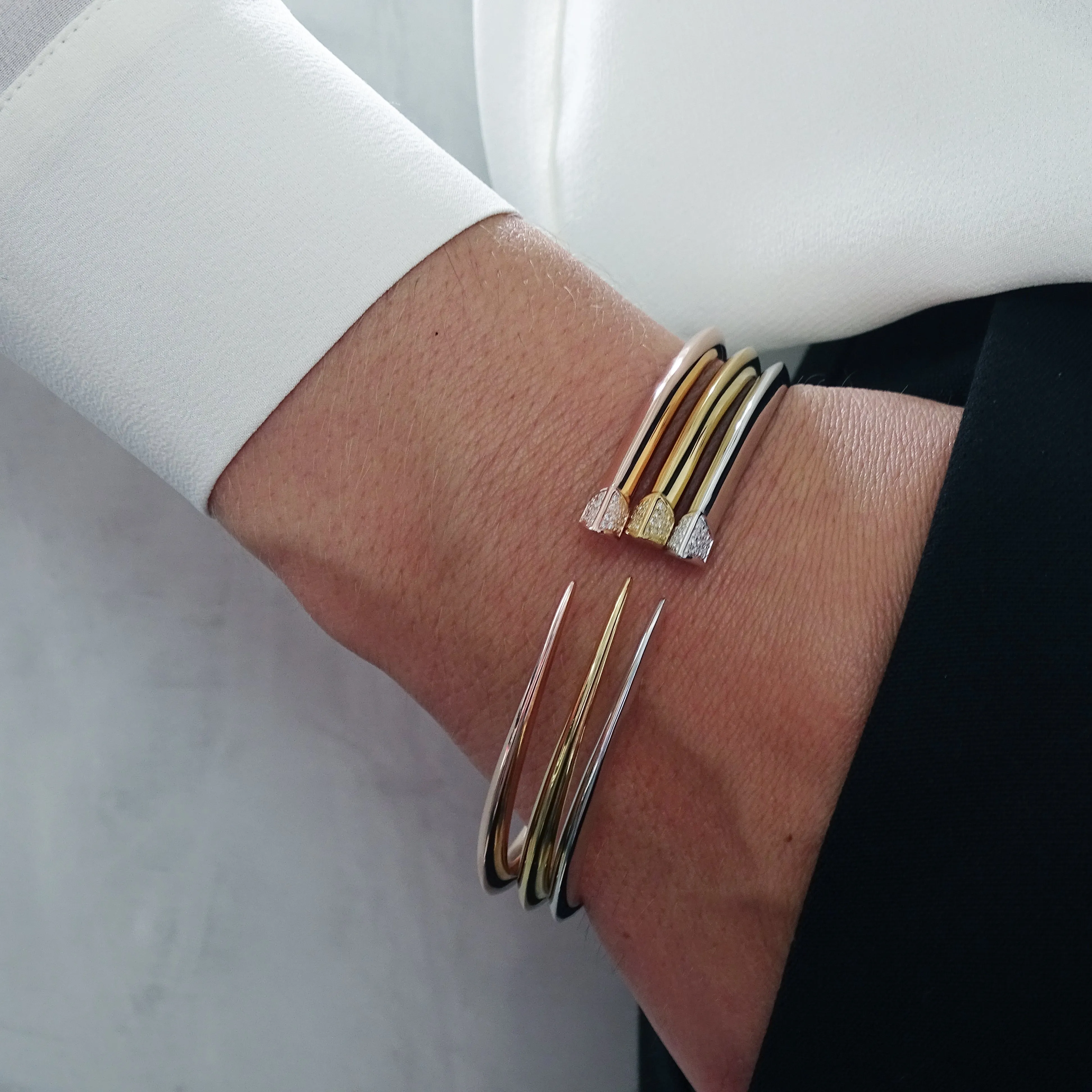 Sabre Slim Bangle - Silver & Diamond Pavé