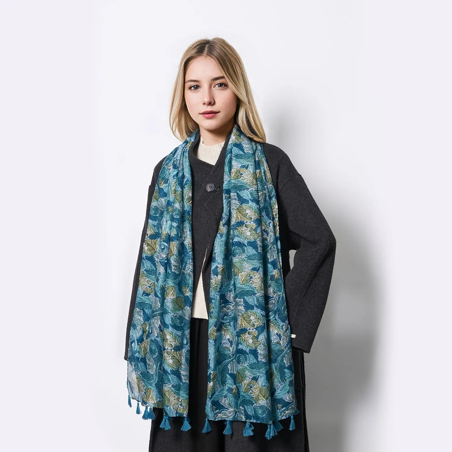 Scarf for Women Lightweight Soft Floral Leopard Printed Scarves Fall Winter Fashion Shawl Wrap with Fringe