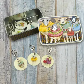 Sheep in Sweaters Crochet Stitch Markers in a Tin