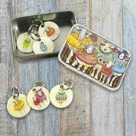 Sheep in Sweaters Stitch Markers in a Tin