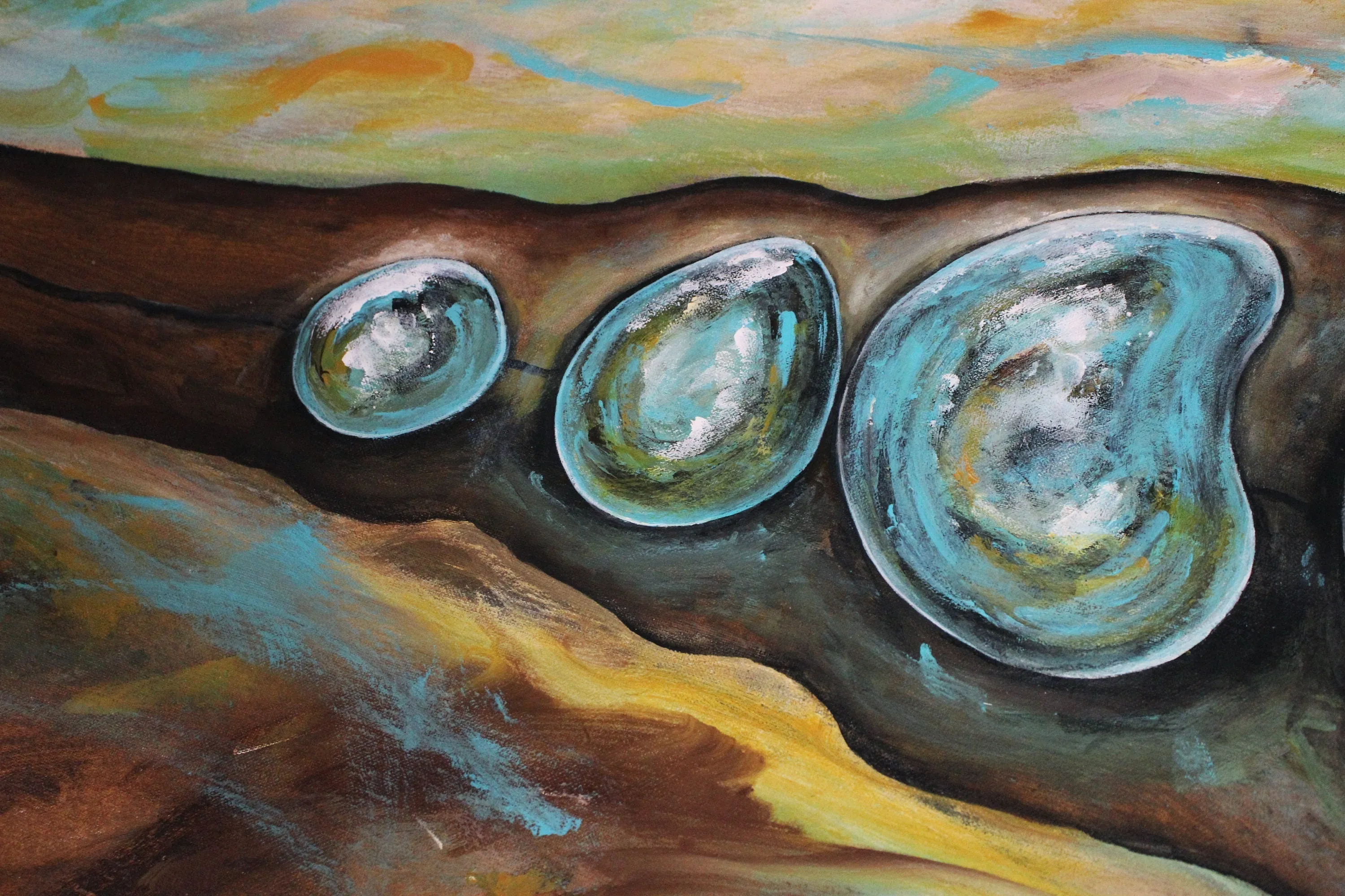 Teal blue & brown abstract oversized wall art made to order in a custom size