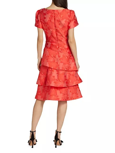Teri Jon Red Floral Tiered Cocktail Dress