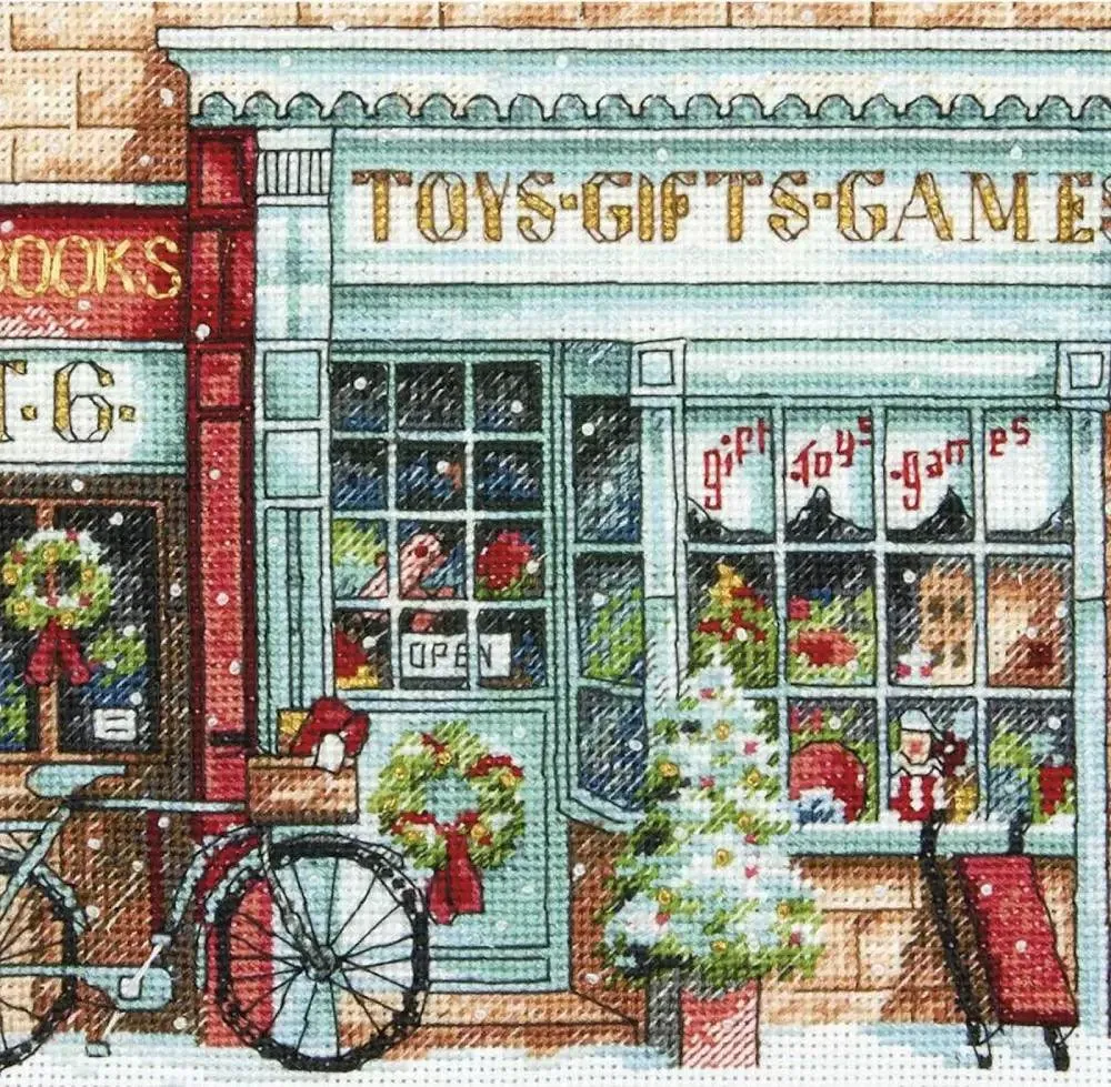 TOY SHOPPE, Counted Cross Stitch Kit, 18 count white cotton Aida, DIMENSIONS, Gold Petite Collection (70-08900)