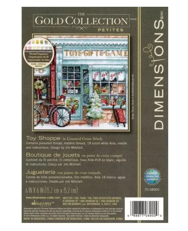 TOY SHOPPE, Counted Cross Stitch Kit, 18 count white cotton Aida, DIMENSIONS, Gold Petite Collection (70-08900)
