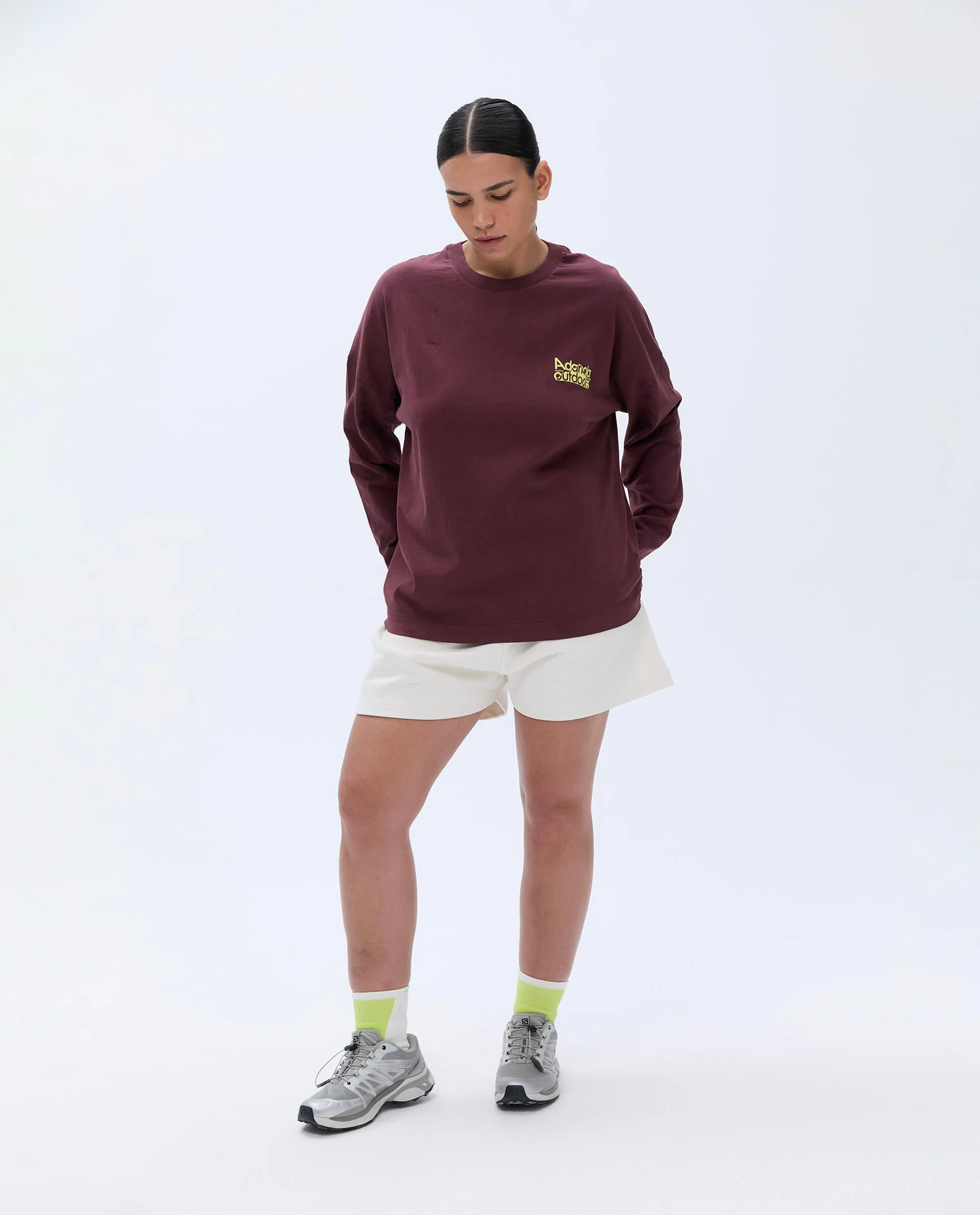 Trail Washed Long Sleeve Drop Shoulder T-shirt - Burgundy