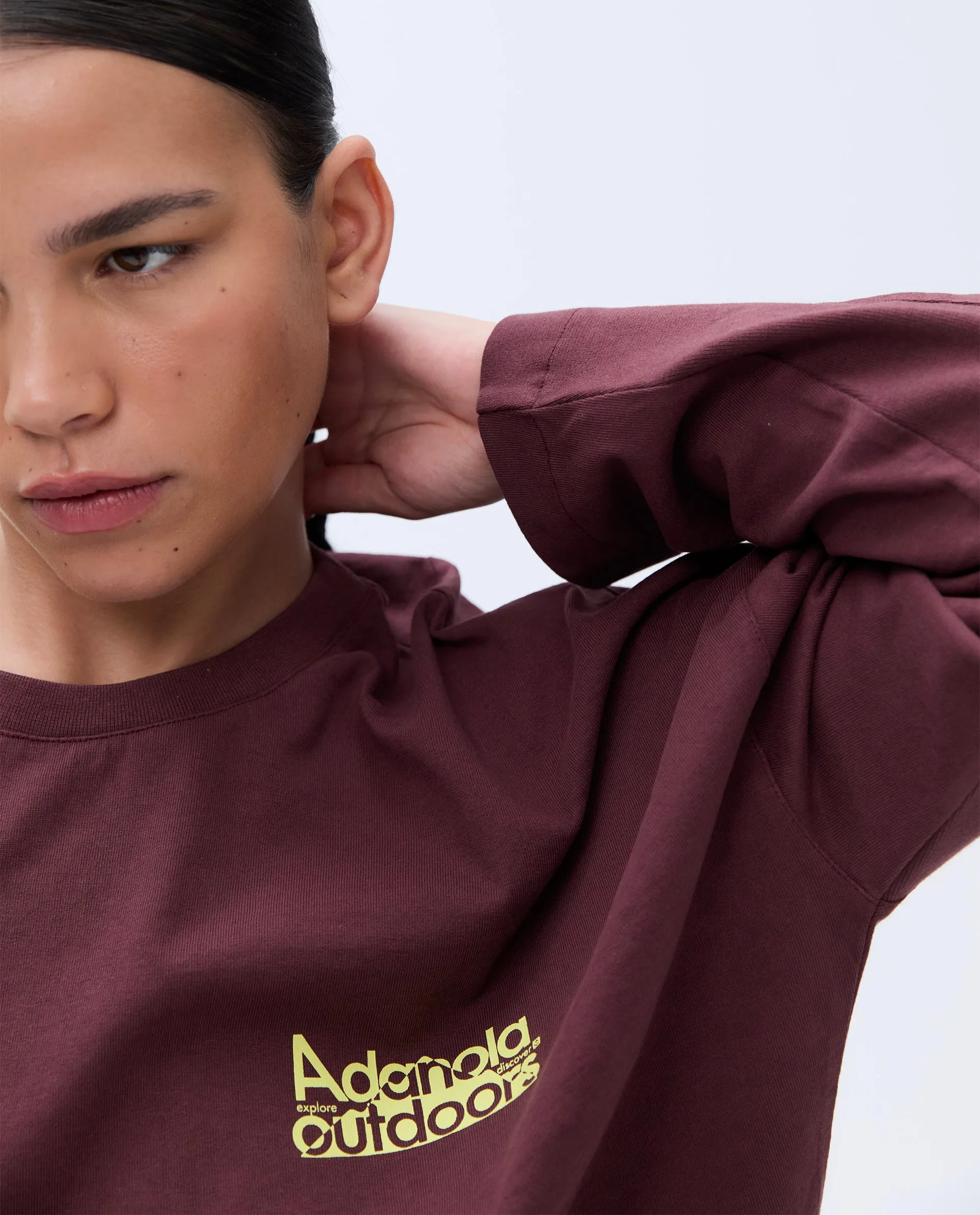 Trail Washed Long Sleeve Drop Shoulder T-shirt - Burgundy