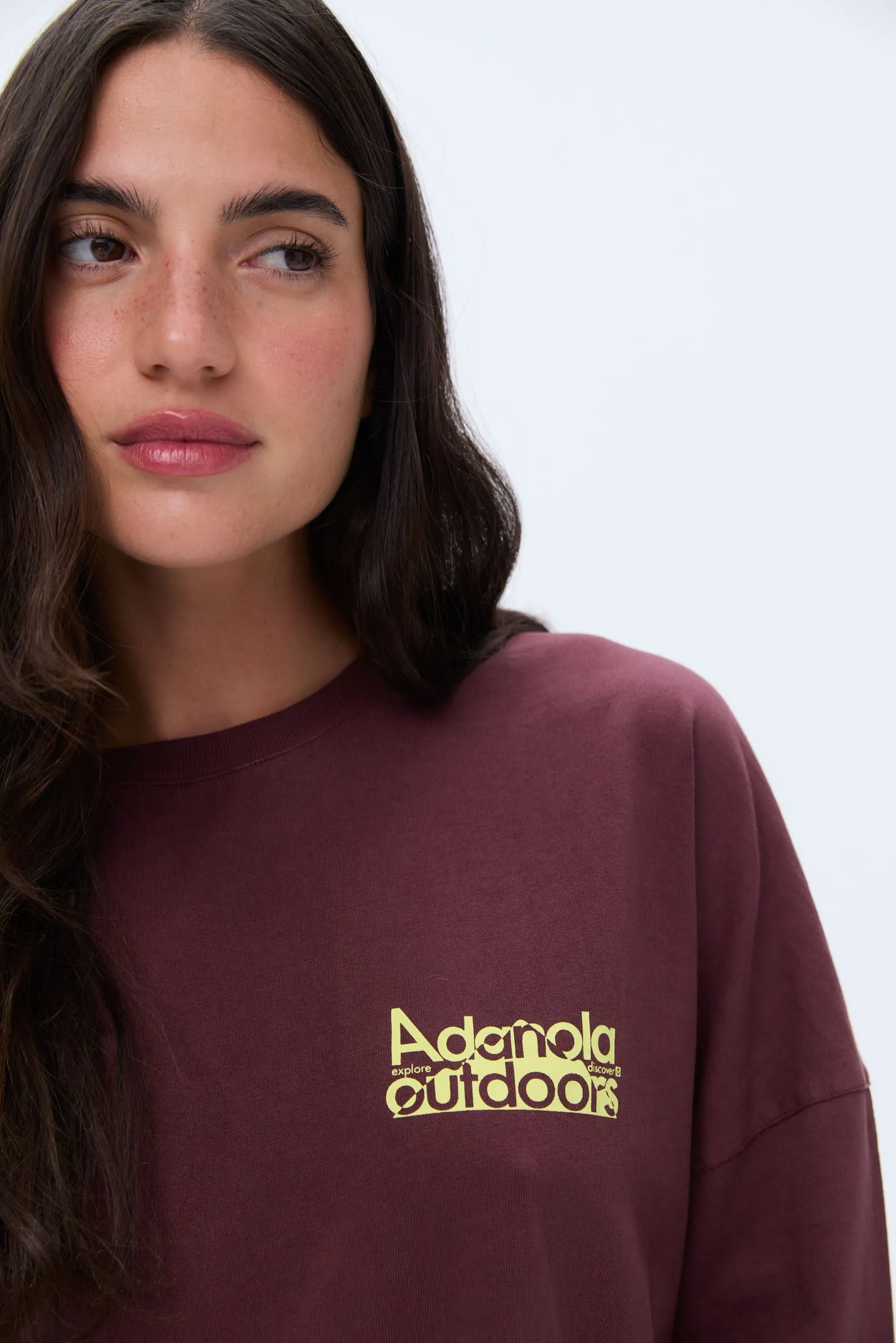 Trail Washed Long Sleeve Drop Shoulder T-shirt - Burgundy