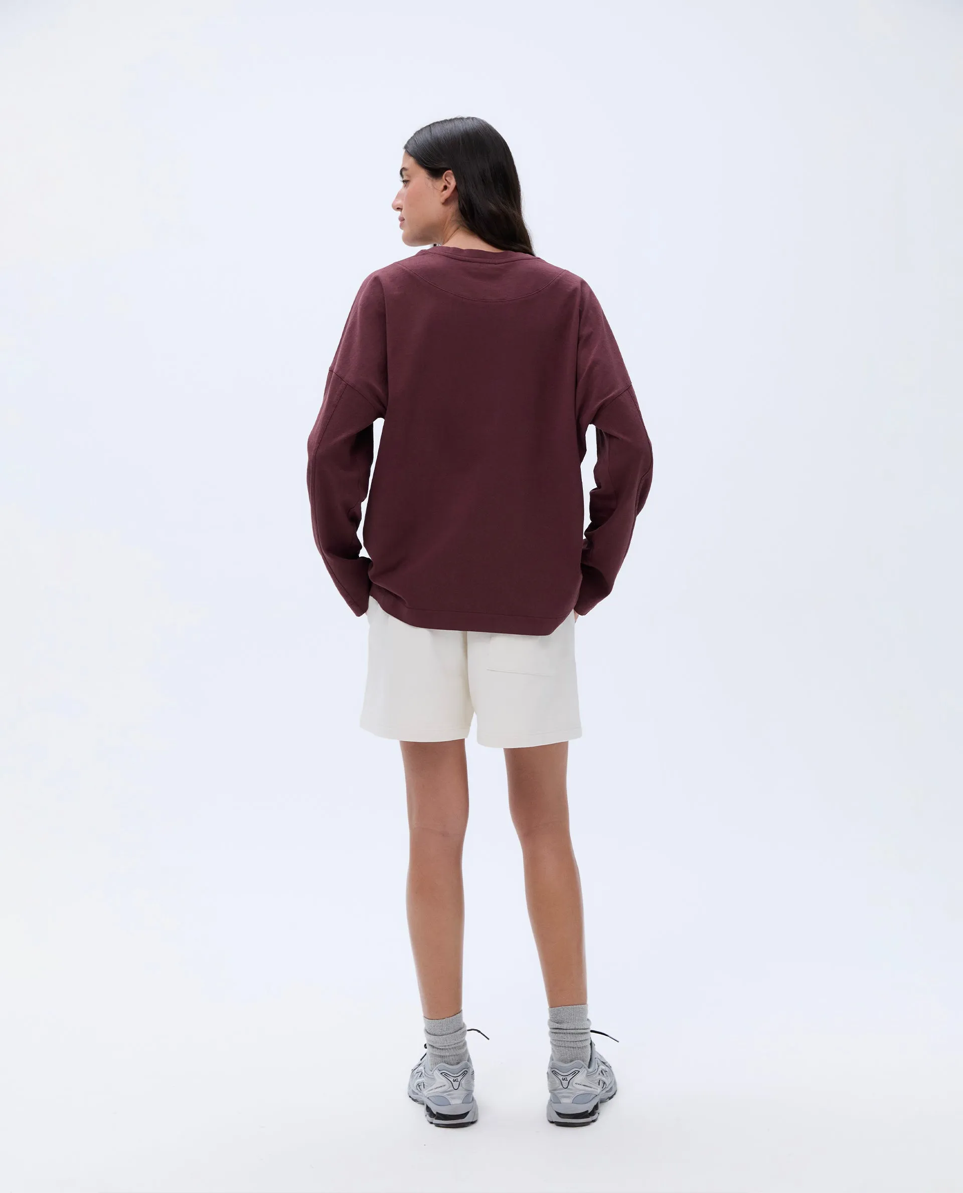 Trail Washed Long Sleeve Drop Shoulder T-shirt - Burgundy