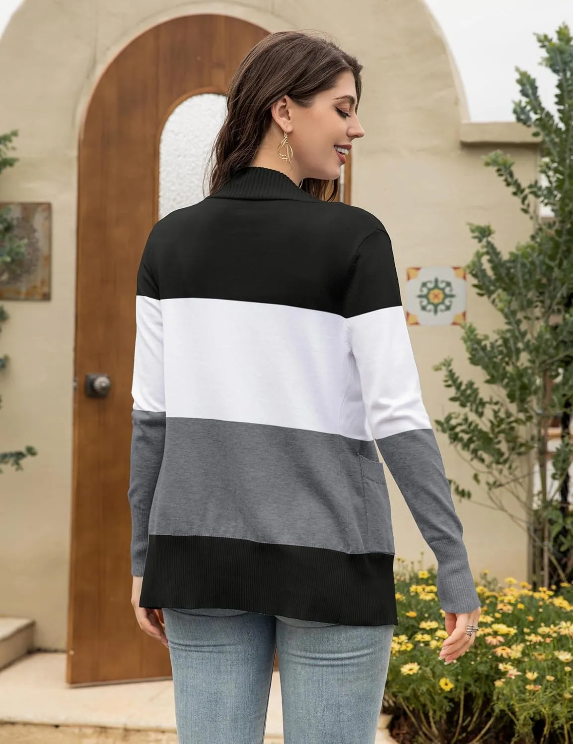 VOIANLIMO Women's Open Front Casual Long Sleeve Knit Classic Sweaters Cardigan with Pockets