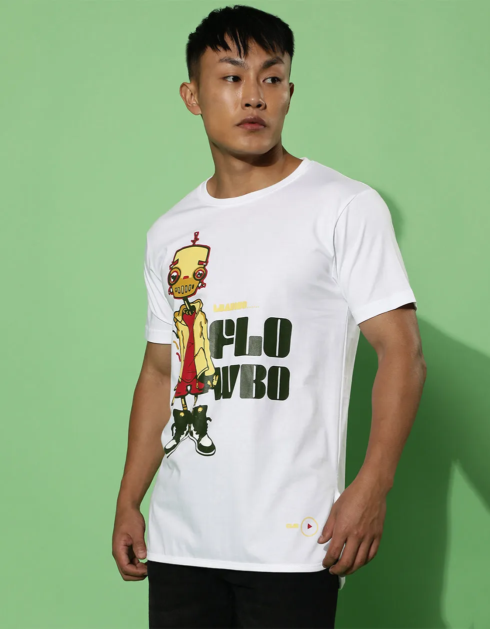 White Flowbo Casual Printeded Graphic Printed Tshirt