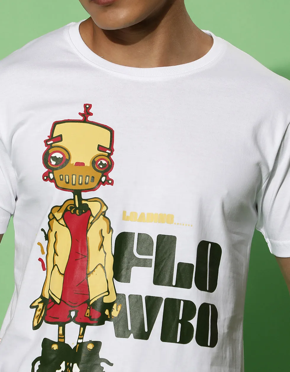 White Flowbo Casual Printeded Graphic Printed Tshirt