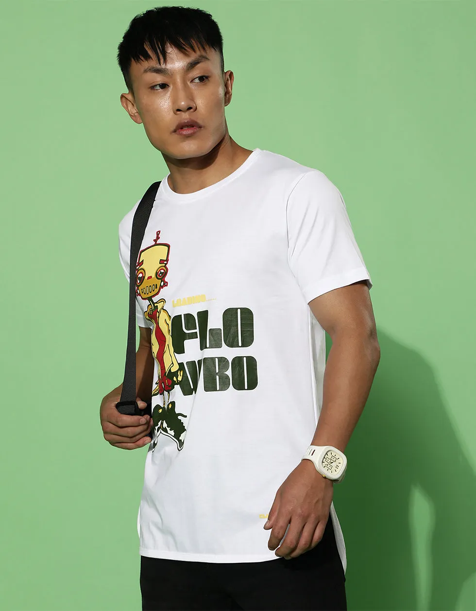 White Flowbo Casual Printeded Graphic Printed Tshirt