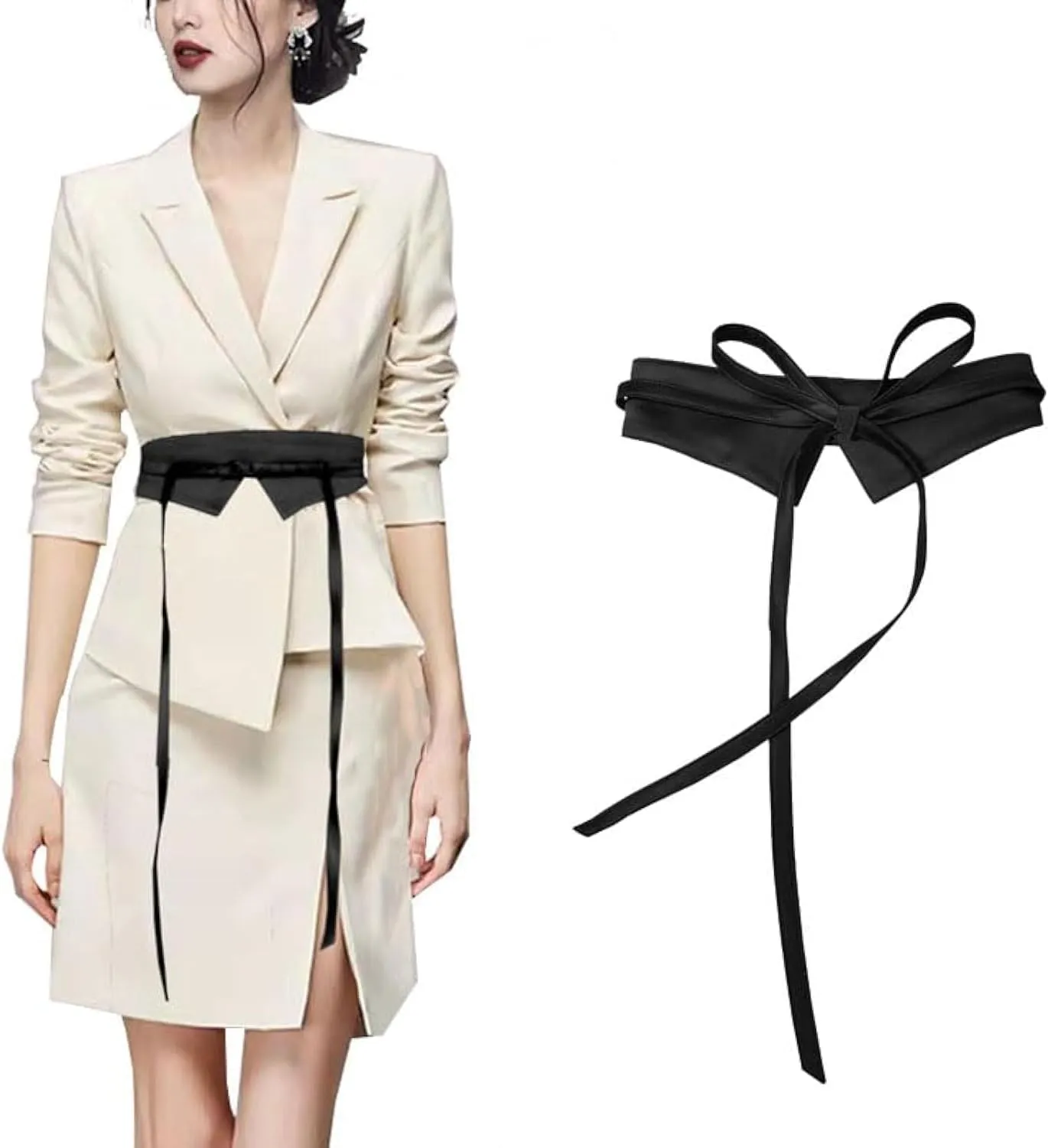 woman obi belt for dress wide Waspie Corset Belt lace-up satin black waist Belt for ladies