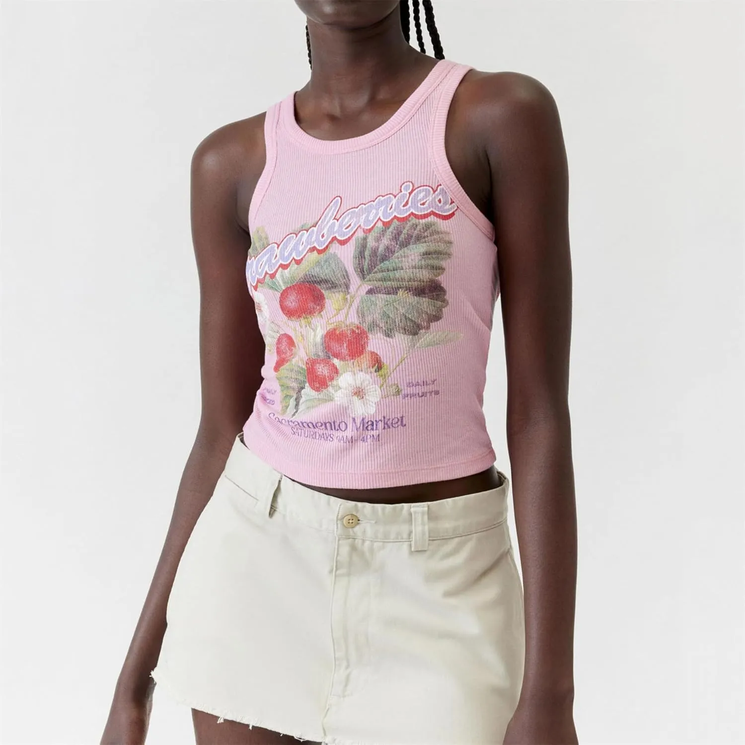 Women Y2k Fruit Graphic Tank Top Sleeveless Crew Neck Letter Print Baby Tee Summer Cute Going Out Retro Basic Vest