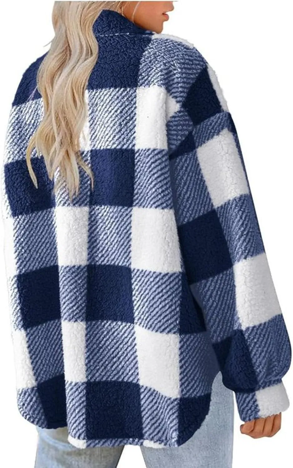Womens Fuzzy Flannel Jacket Fall Fashion Sherpa Lined Plaid Shacket Jacket Long Sleeve Button Down Fleece Hoodies 