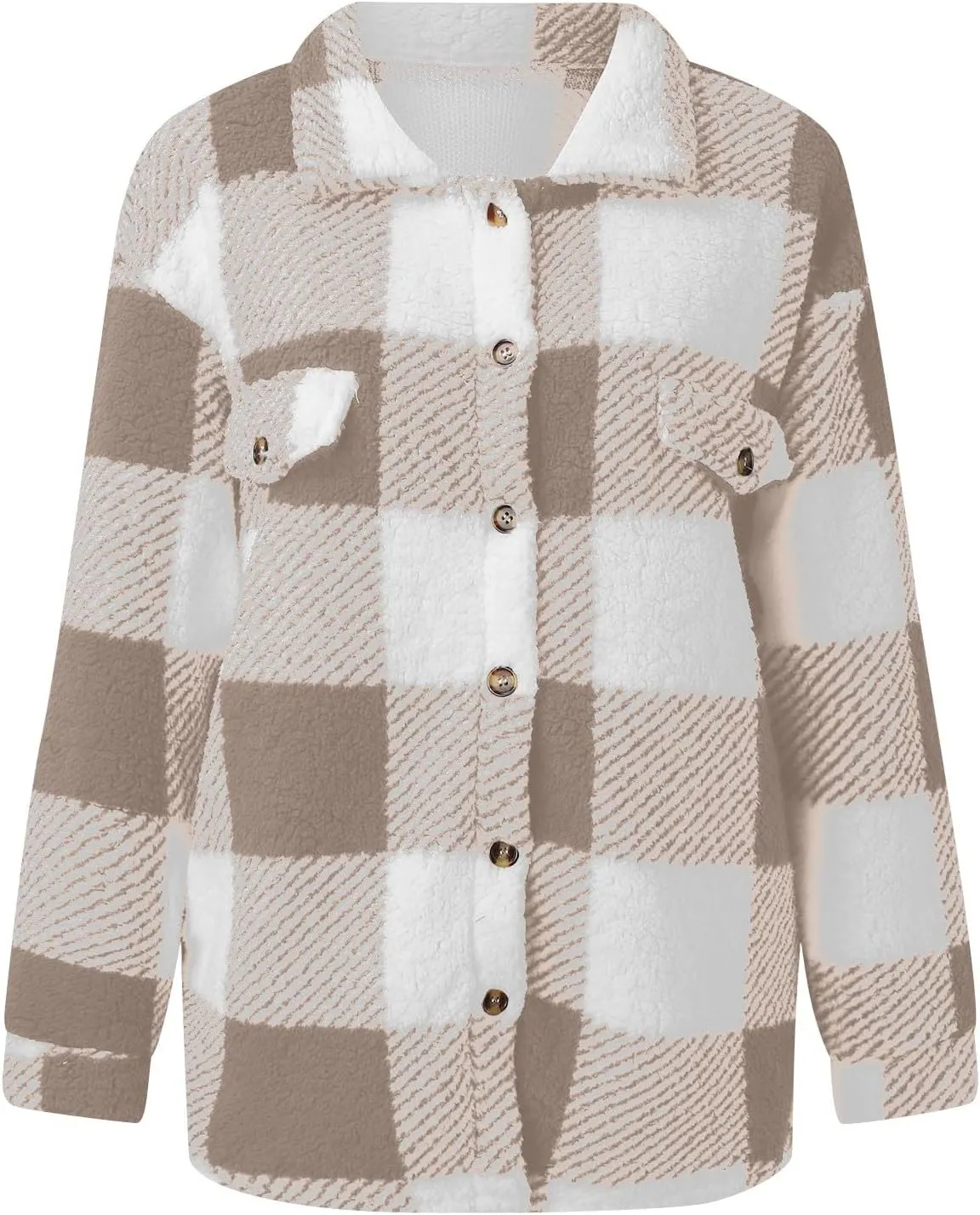 Womens Plaid Shacket Jacket Oversized Jackets Fleece Button Cardigan Trendy Plaid Outwear Warm Coat Outfits Clothes