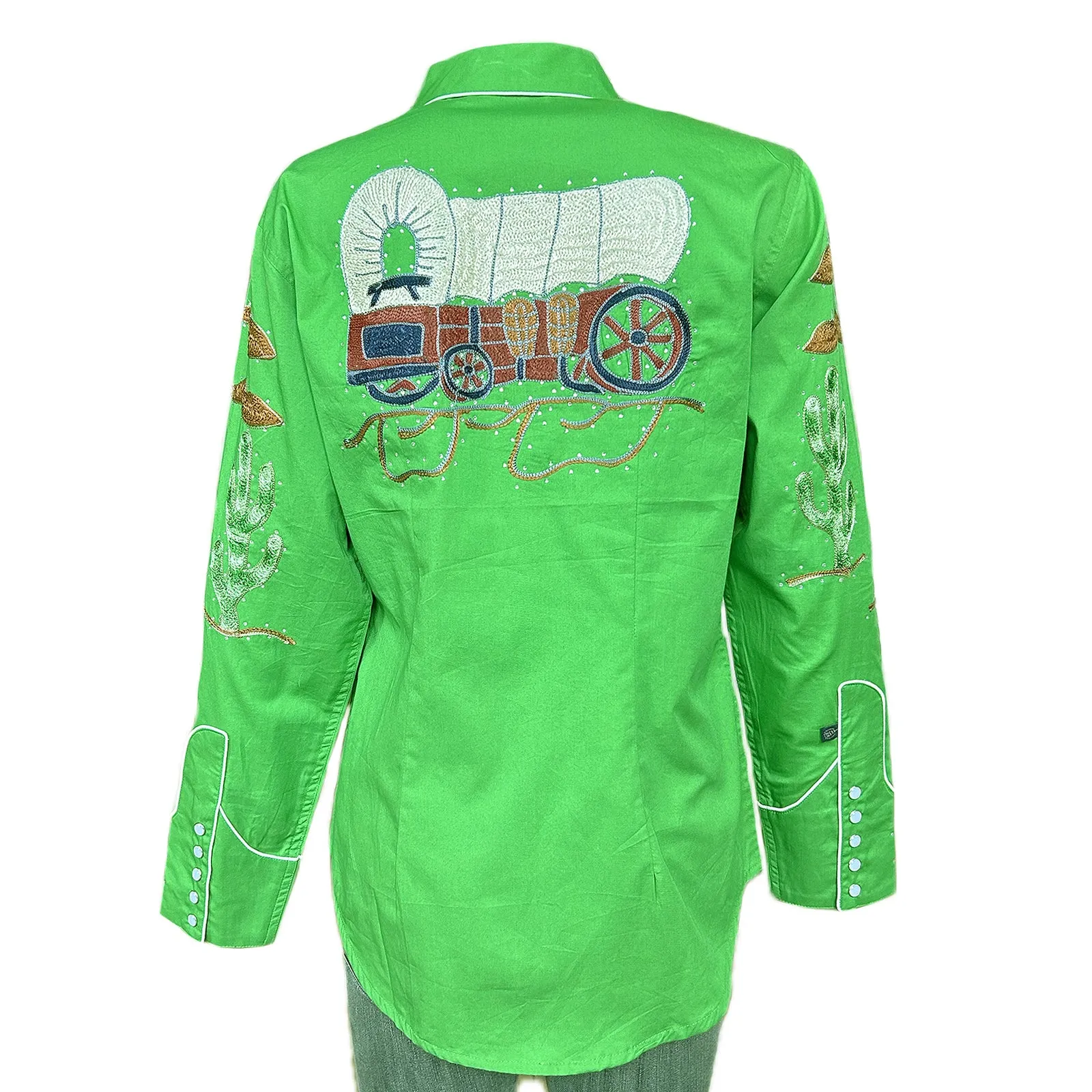 Women's Porter Wagoner Green Embroidered Western Shirt