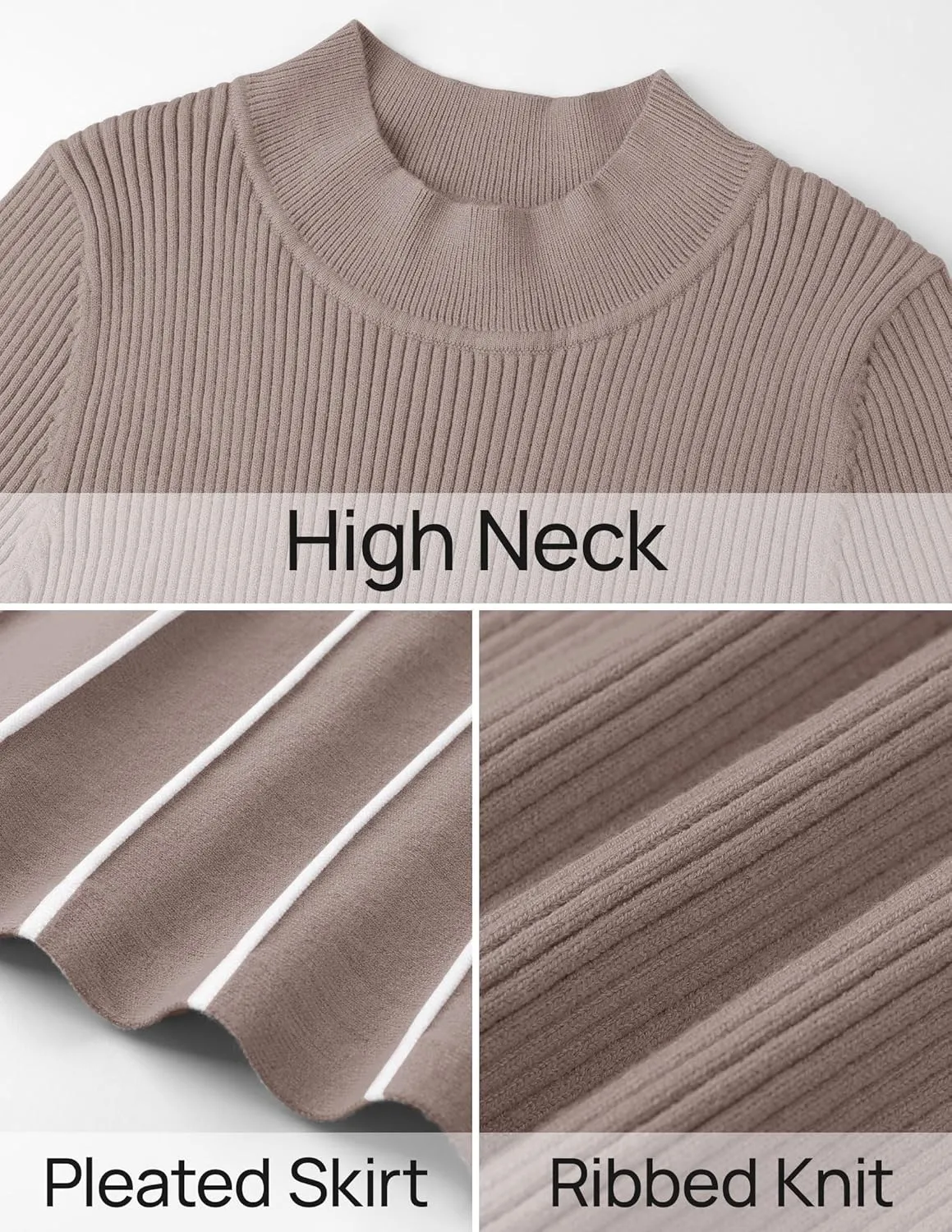 Womens Spring Turtleneck Long Sleeve Sweater Dress Tie Waist Casual Loose Ribbed Knit A Line Midi Dresses